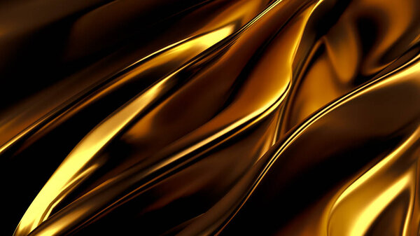 Роскошный золотой фон с атласной драпировкой. 3D рендеринг, 3D иллюстрация.