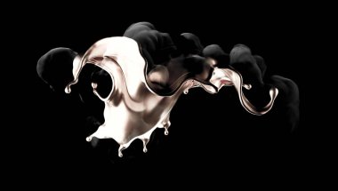 Siyah arka planda altın ve duman lekesi. 3d görüntüleme, 3d illüstrasyon.