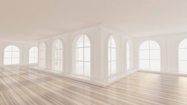 Lüks, beyaz, içi boş bir ev. 3d görüntüleme, 3d illüstrasyon.