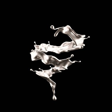 Lüks gümüş bir sıvı sıçraması. 3d görüntüleme, 3d illüstrasyon.