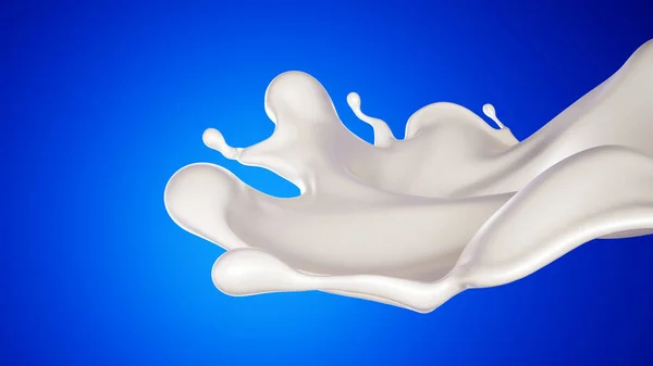Een Scheutje Melk Een Blauwe Achtergrond Weergave Illustratie — Stockfoto