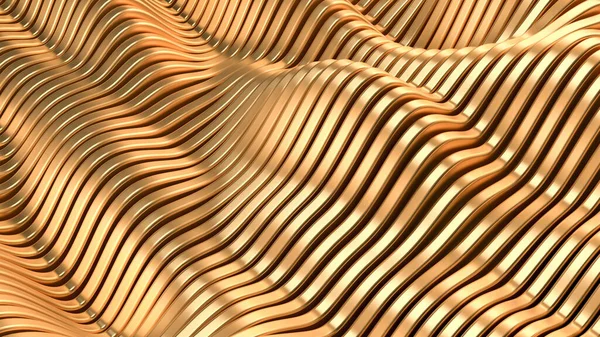 Fundo Metal Dourado Com Ondas Linhas Renderização Ilustração — Fotografia de Stock