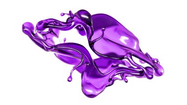 Beyaz arka planda mor rengin şeffaf sıvısı. 3d görüntüleme, 3d illüstrasyon.