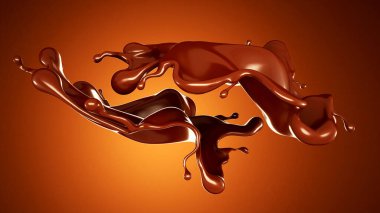 Kahverengi arka planda bir damla çikolata. 3d görüntüleme, 3d illüstrasyon.