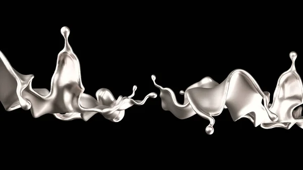 华丽的银色液体飞溅 3D渲染 3D说明 — 图库照片