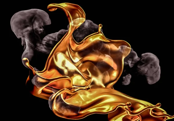 Egy Kis Arany Füst Fekete Háttérrel Renderelés Illusztráció — Stock Fotó