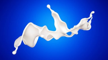 Mavi arka planda bir tutam süt. 3d görüntüleme, 3d illüstrasyon.