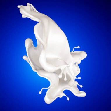 Mavi arka planda bir tutam süt. 3d görüntüleme, 3d illüstrasyon.