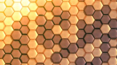 Altılı altın geometrik arkaplan. 3d görüntüleme, 3d illüstrasyon.