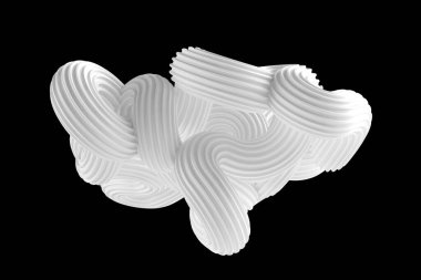 Siyah arkaplanda soyut beyaz şekil. 3d görüntüleme, 3d illüstrasyon.
