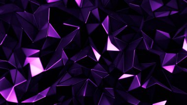 Mor kristal arka plan ve üçgenler. 3d görüntüleme, 3d illüstrasyon.