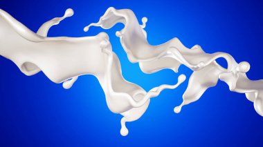 Mavi arka planda bir tutam süt. 3d görüntüleme, 3d illüstrasyon.