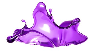 Beyaz arka planda mor rengin şeffaf sıvısı. 3d görüntüleme, 3d illüstrasyon.