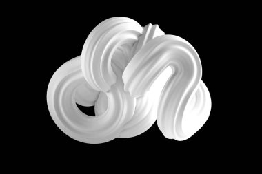 Siyah arkaplanda soyut beyaz şekil. 3d görüntüleme, 3d illüstrasyon.