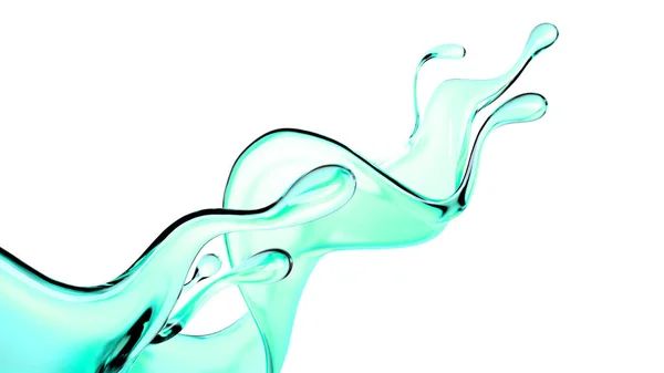 绿色透明液体的飞溅 3D渲染 3D说明 — 图库照片