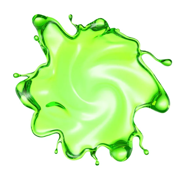 Splash Líquido Transparente Uma Cor Verde Fundo Branco Renderização Ilustração — Fotografia de Stock