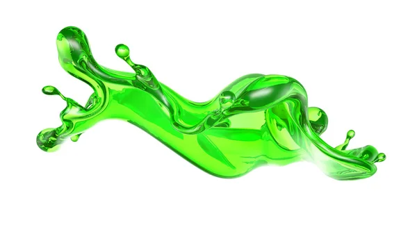 Schizzi Liquido Trasparente Colore Verde Uno Sfondo Bianco Rendering Illustrazione — Foto Stock