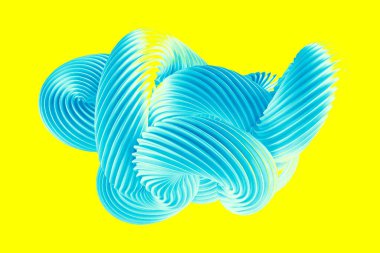 Sarı arka planda soyut turkuaz şekil. 3d görüntüleme, 3d illüstrasyon.
