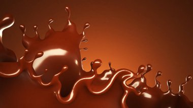 Kahverengi arka planda bir damla çikolata. 3d görüntüleme, 3d illüstrasyon.