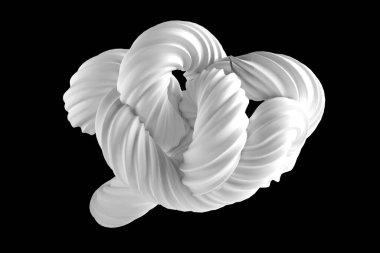 Siyah arkaplanda soyut beyaz şekil. 3d görüntüleme, 3d illüstrasyon.