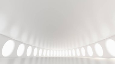 Fütürist beyaz iç döşeme. 3d görüntüleme, 3d illüstrasyon.