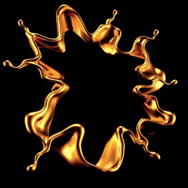 Altın kaplama sıvı siyah arka plan. 3d görüntüleme, 3d illüstrasyon.