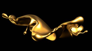 Şatafatlı altın bir sıvı sıçraması. 3d görüntüleme, 3d illüstrasyon.