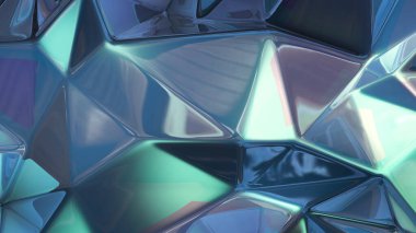 Mavi kristal arka plan ve üçgenler. 3d görüntüleme, 3d illüstrasyon.