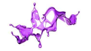 Beyaz arka planda mor rengin şeffaf sıvısı. 3d görüntüleme, 3d illüstrasyon.