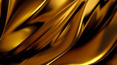 Saten kumaşlı lüks altın arka plan. 3d görüntüleme, 3d illüstrasyon.
