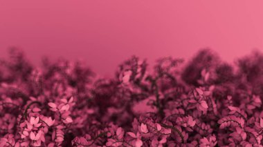 Yılın mevsimi yapraklı, güzel pembe bir arka plan. 3d görüntüleme, 3d illüstrasyon.