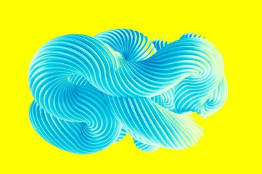 Sarı arka planda soyut turkuaz şekil. 3d görüntüleme, 3d illüstrasyon.