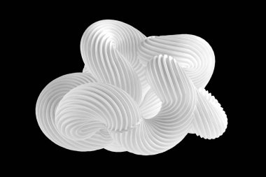 Siyah arkaplanda soyut beyaz şekil. 3d görüntüleme, 3d illüstrasyon.