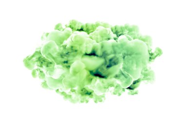 Beyaz arka planda yeşil duman. 3d görüntüleme, 3d illüstrasyon.