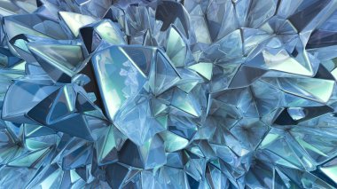 Mavi kristal arka plan ve üçgenler. 3d görüntüleme, 3d illüstrasyon.