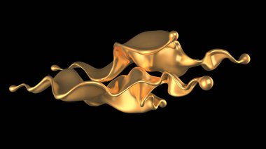Şatafatlı altın bir sıvı sıçraması. 3d görüntüleme, 3d illüstrasyon.