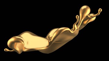 Şatafatlı altın bir sıvı sıçraması. 3d görüntüleme, 3d illüstrasyon.