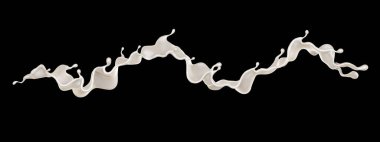 Siyah arka planda bir damla süt. 3d görüntüleme, 3d illüstrasyon.