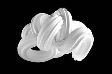 Siyah arkaplanda soyut beyaz şekil. 3d görüntüleme, 3d illüstrasyon.
