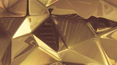 Sarı altın kristal arka plan ve üçgenler. 3d görüntüleme, 3d illüstrasyon.