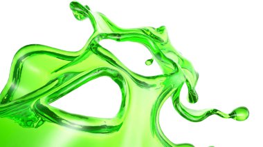 Beyaz arka planda yeşil rengin şeffaf sıvısı. 3d görüntüleme, 3d illüstrasyon.