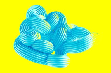 Sarı arka planda soyut turkuaz şekil. 3d görüntüleme, 3d illüstrasyon.