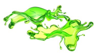 Şeffaf yeşil bir sıvı damlası. 3d görüntüleme, 3d illüstrasyon.