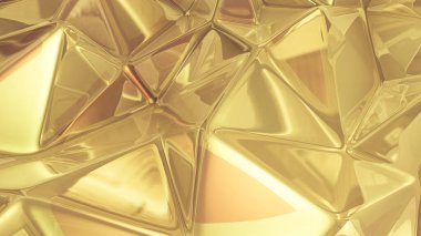 Sarı altın kristal arka plan ve üçgenler. 3d görüntüleme, 3d illüstrasyon.