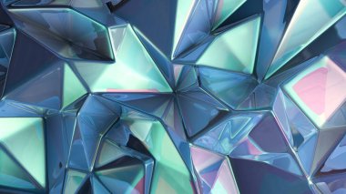 Mavi kristal arka plan ve üçgenler. 3d görüntüleme, 3d illüstrasyon.