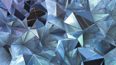 Mavi kristal arka plan ve üçgenler. 3d görüntüleme, 3d illüstrasyon.