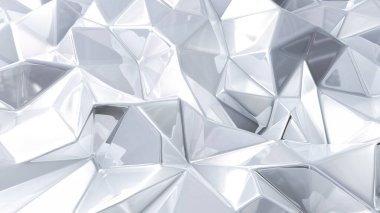 Üçgenli beyaz kristal arka plan. 3d görüntüleme, 3d illüstrasyon.