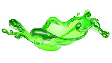 Beyaz arka planda yeşil rengin şeffaf sıvısı. 3d görüntüleme, 3d illüstrasyon.