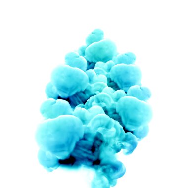 Beyaz arka planda turkuaz duman. 3d görüntüleme, 3d illüstrasyon.