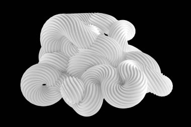 Siyah arkaplanda soyut beyaz şekil. 3d görüntüleme, 3d illüstrasyon.